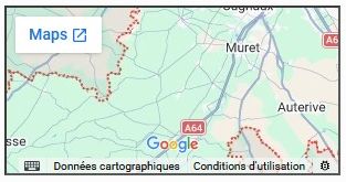 Screenshot of a map of Haute-Garonne, Google Maps, 2026.